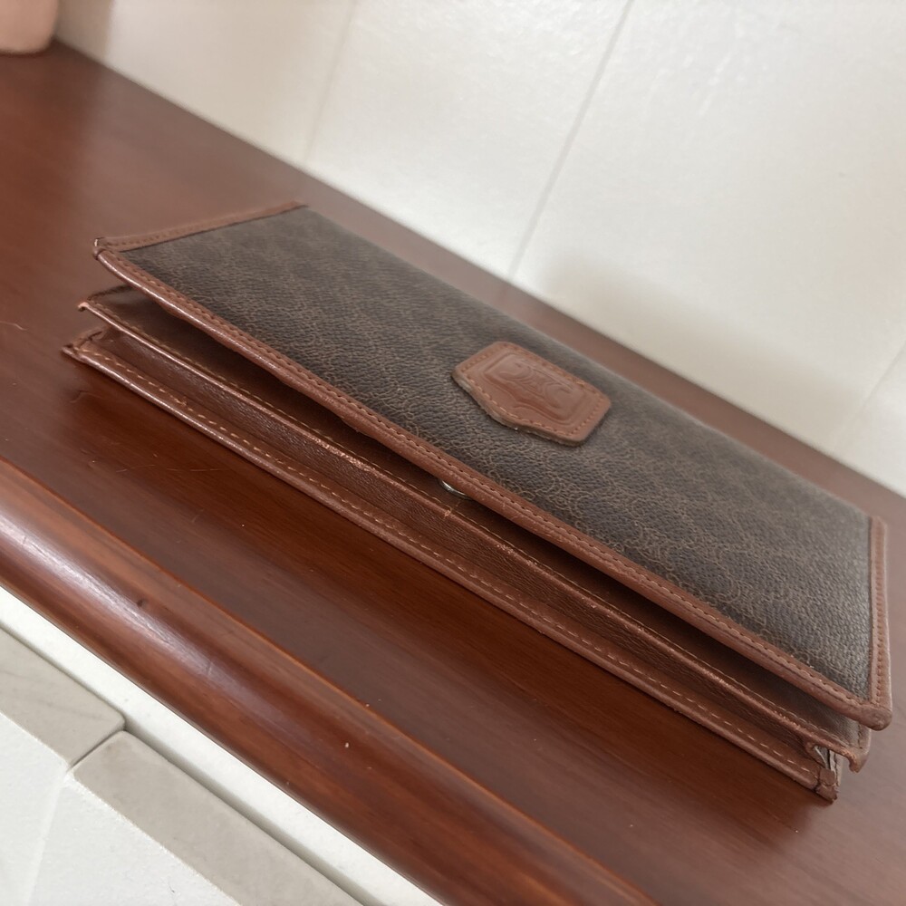Celine Paris Long Wallet Macadam Brown Bi Fold Snap Coated Canvas Leather Trim - Picture 3 of 16